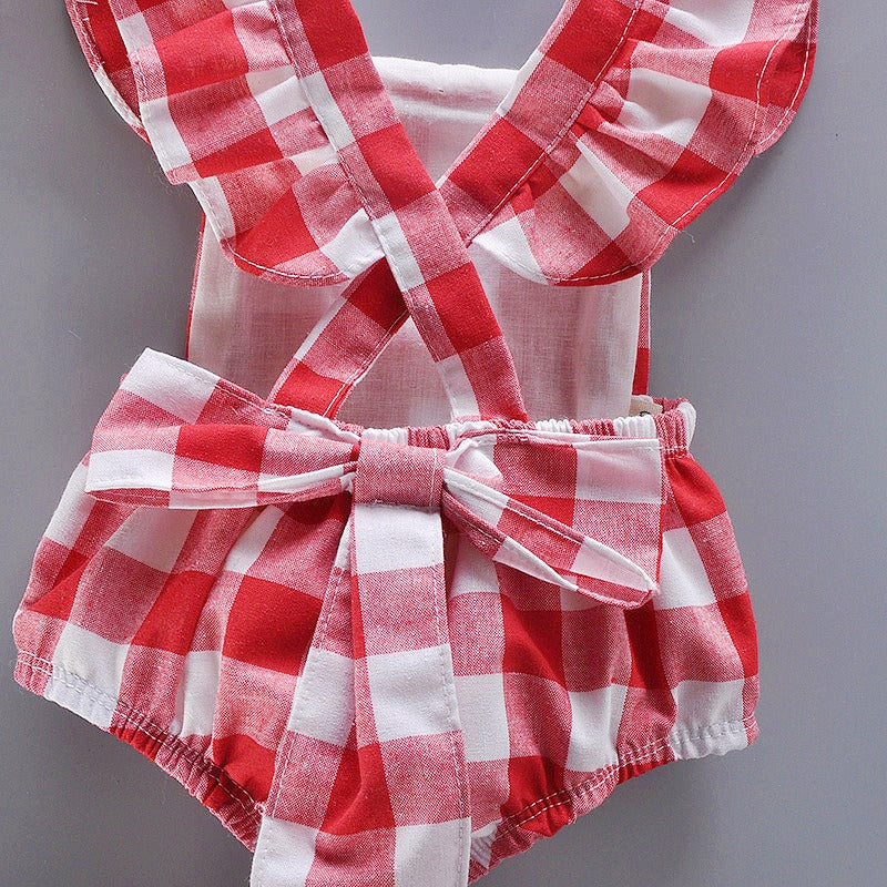 Ju Ju Jam Plaid Princess Romper Set featuring classic checkered pattern and girly details