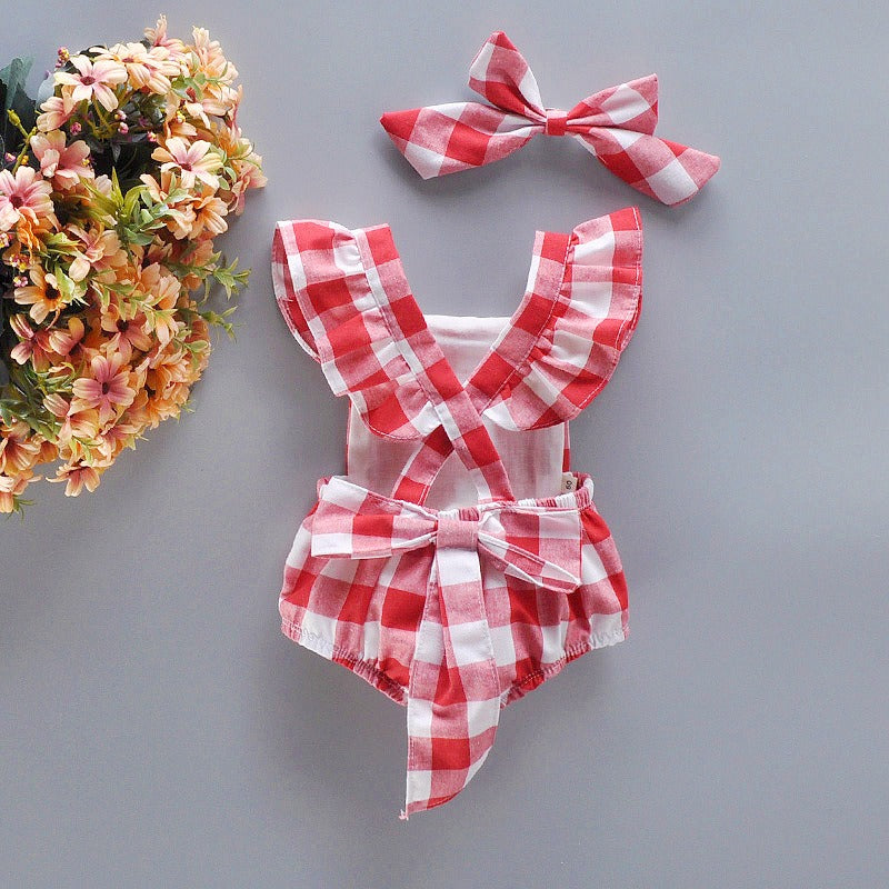 Toddler in Plaid Princess Romper Set – perfect mix of comfort and royal charm