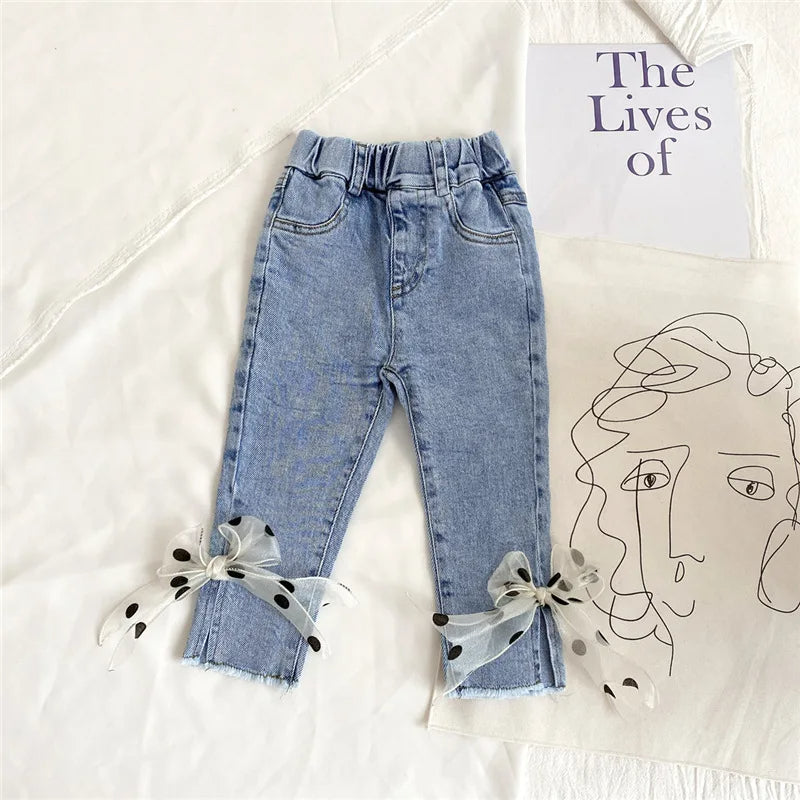 Stylish baby girls jeans with polka dot bow detail – Ju Ju Jam