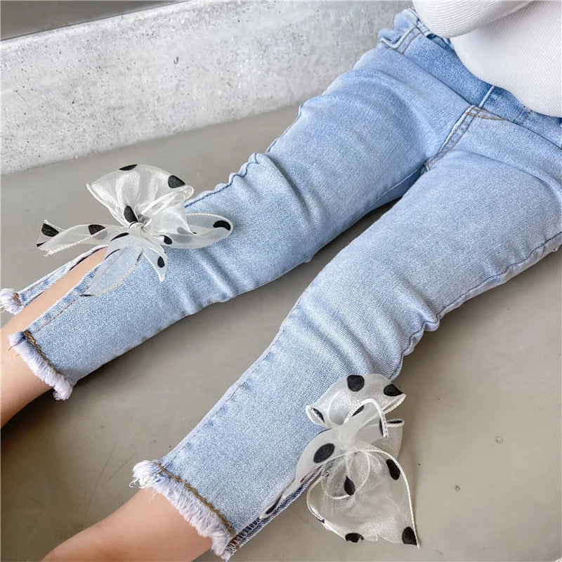 Ju Ju Jam toddler girls jeans with polka dot bow embellishment