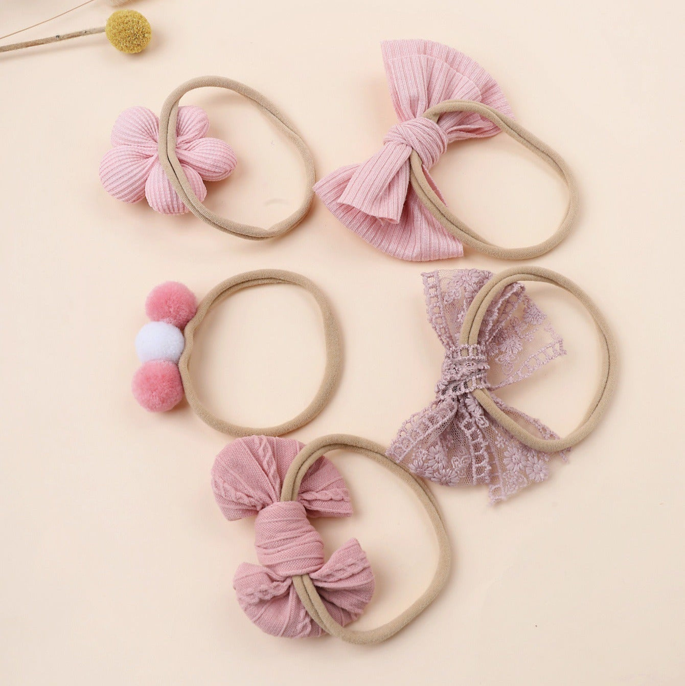 Pretty in Pink hair accessories for baby girls – Ju Ju Jam 5-piece set with soft, stylish designs.
