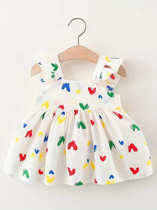 Rainbow colorful cotton dress with heart print for girls β Ju Ju Jam