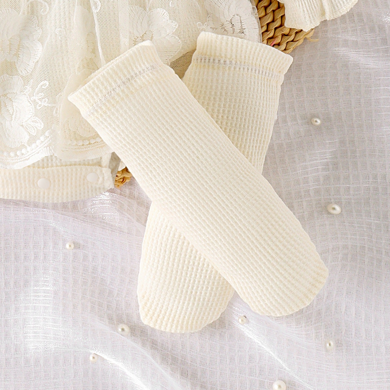 Rose-themed baby girl clothing set – romper, socks, and bow combo by Ju Ju Jam for a complete look.