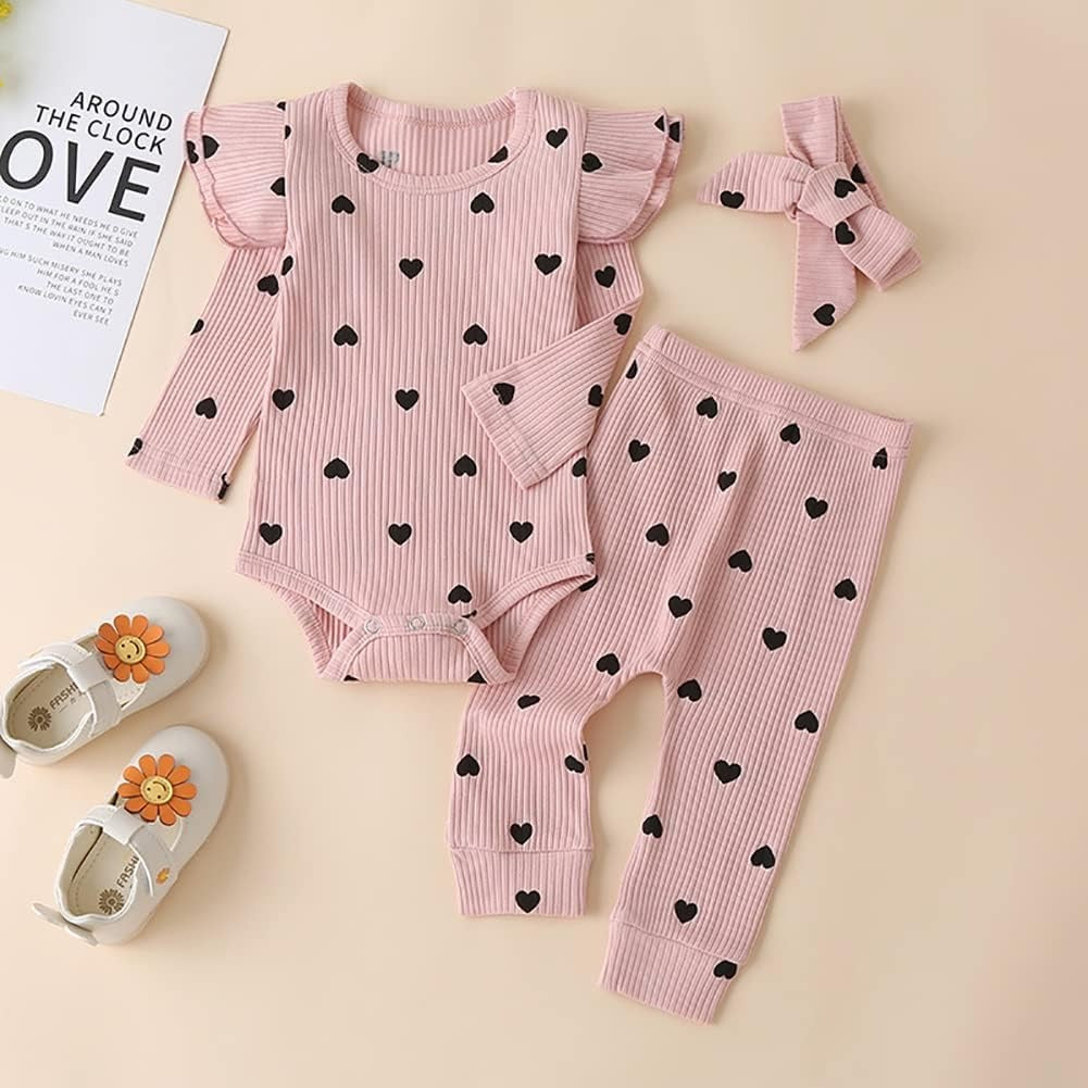 Ruffle sleeves baby girls romper and pant set with head bow from Ju Ju Jam β adorable and stylish outfit for baby girls, perfect for special occasions.