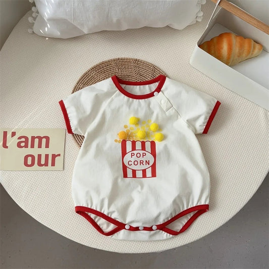 Popcorn 3D Baby Boys and Girls Romper by Ju Ju Jam β cute unisex baby outfit with 3D popcorn design.