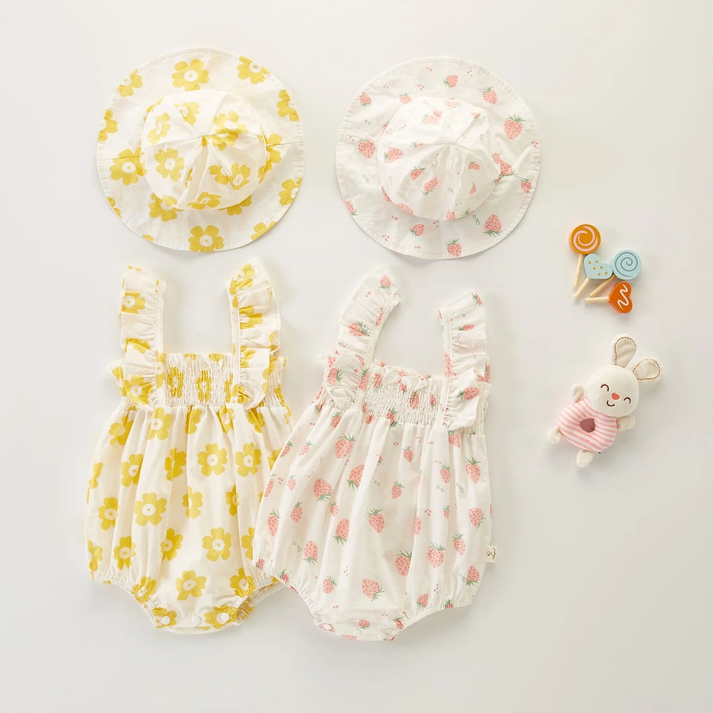 Shine & Ruffle baby girls romper with matching hat – adorable and stylish outfit by Ju Ju Jam