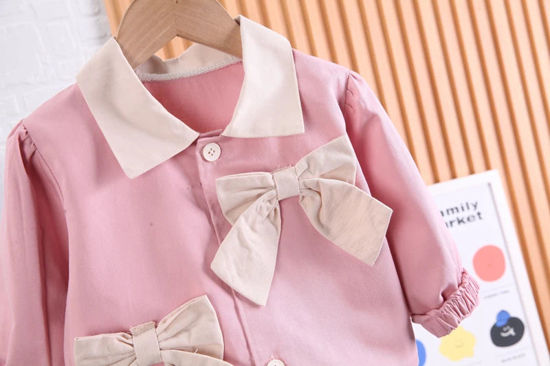 Ju Ju Jam stylish girls' set with a bow-accented top and flare jeans