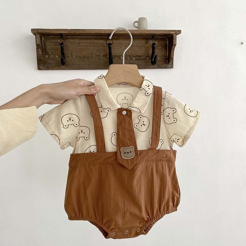 Ju Ju Jam Boys Cute Romper with Tie Suspenders - Adorable romper featuring adjustable tie suspenders for a playful touch.