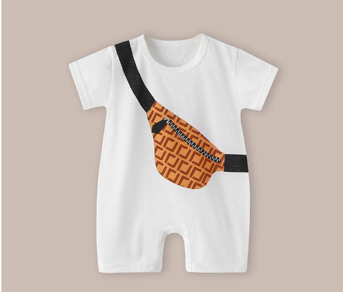 Travel Bag Themed Baby Romper from Ju Ju Jam - Cozy romper with a charming travel bag print, designed for boys and girls.