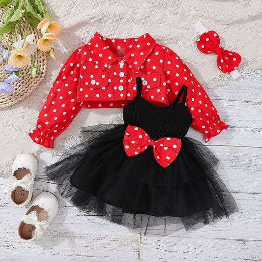 Polka Dot Baby Girls Dress with Jacket and Headband