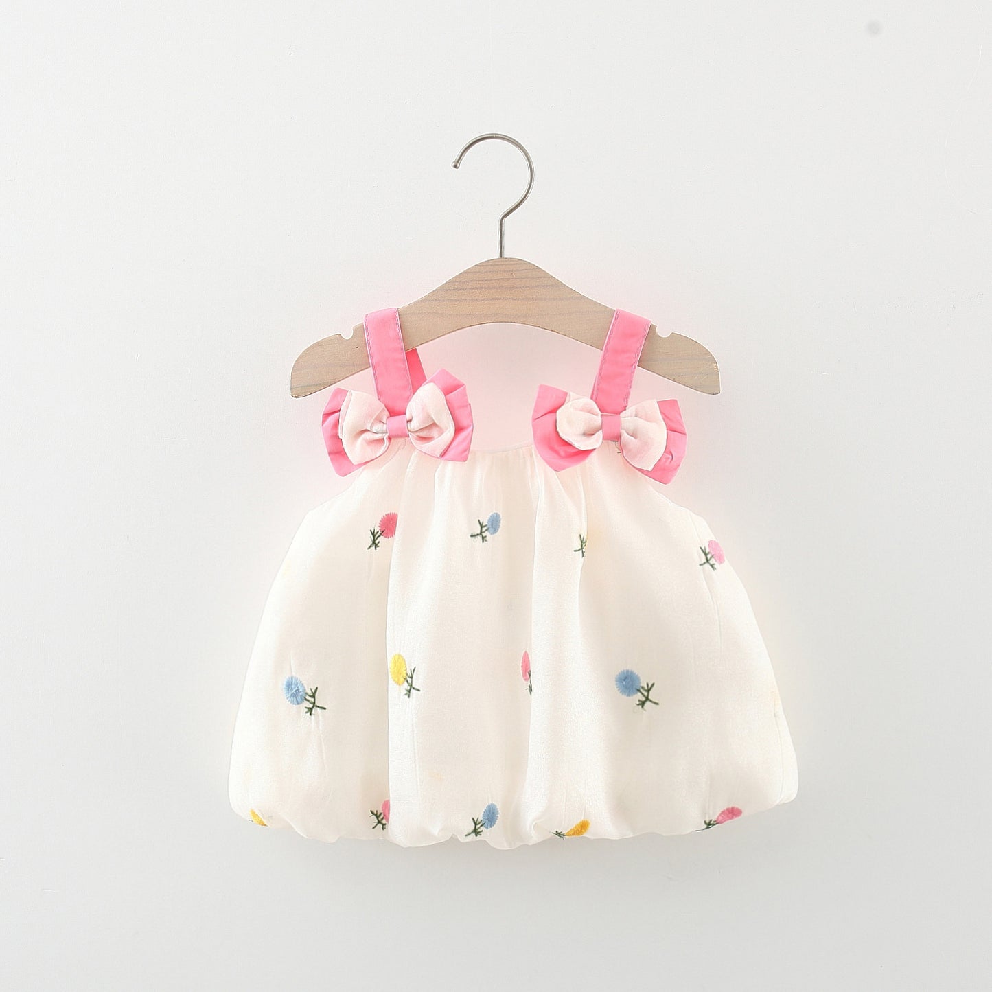 White Pink Bow Girls Dress - Elegant dress with a white base and a cute pink bow detail, perfect for special occasions and everyday wear, available at Ju Ju Jam.