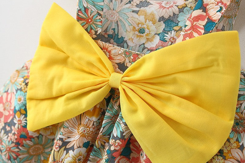 Ju Ju Jam yellow contrast girls' dress with bow and coordinating hat