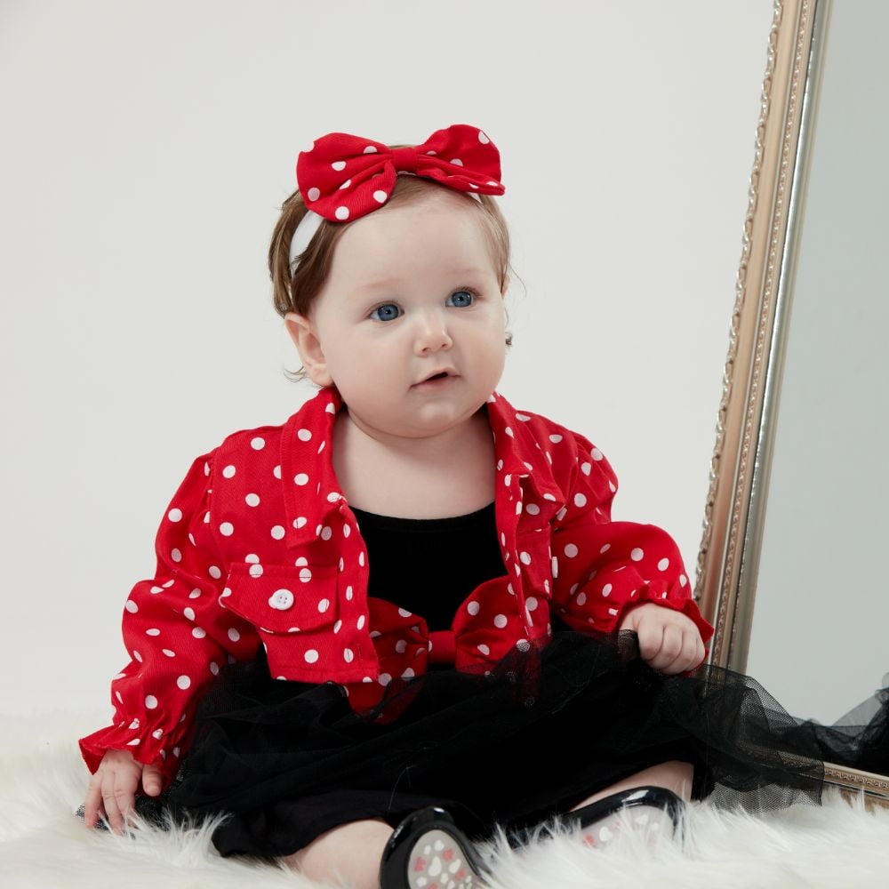 Polka Dot Baby Girls Dress with Jacket and Headband