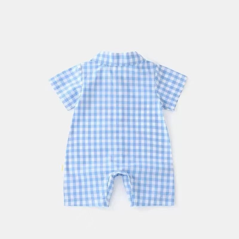 Formal style baby boys romper with checks and tie – Ju Ju Jam