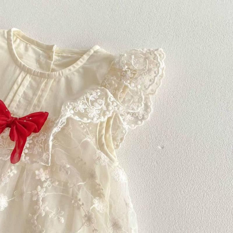 Red Bow Baby Girls Romper Dress