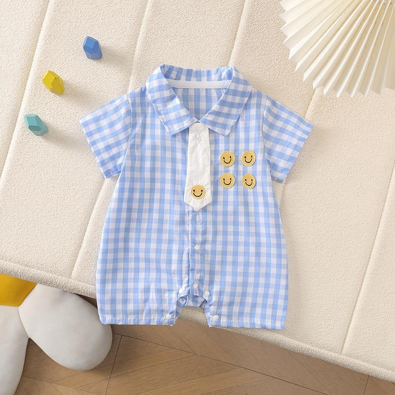 Ju Ju Jam stylish romper outfit – baby boys checks with tie detail
