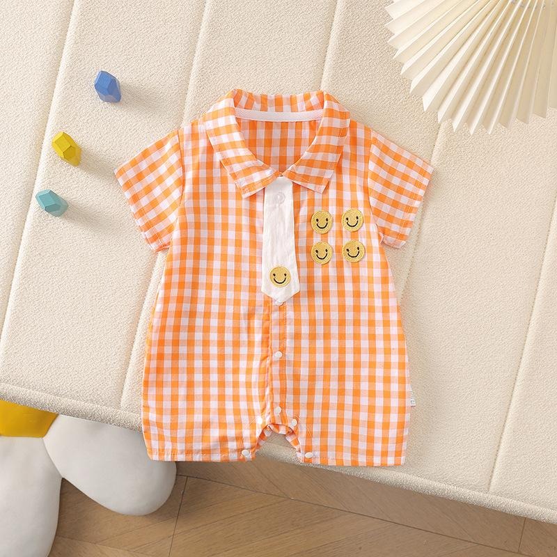 Ju Ju Jam baby boy romper in checks with cute tie detail