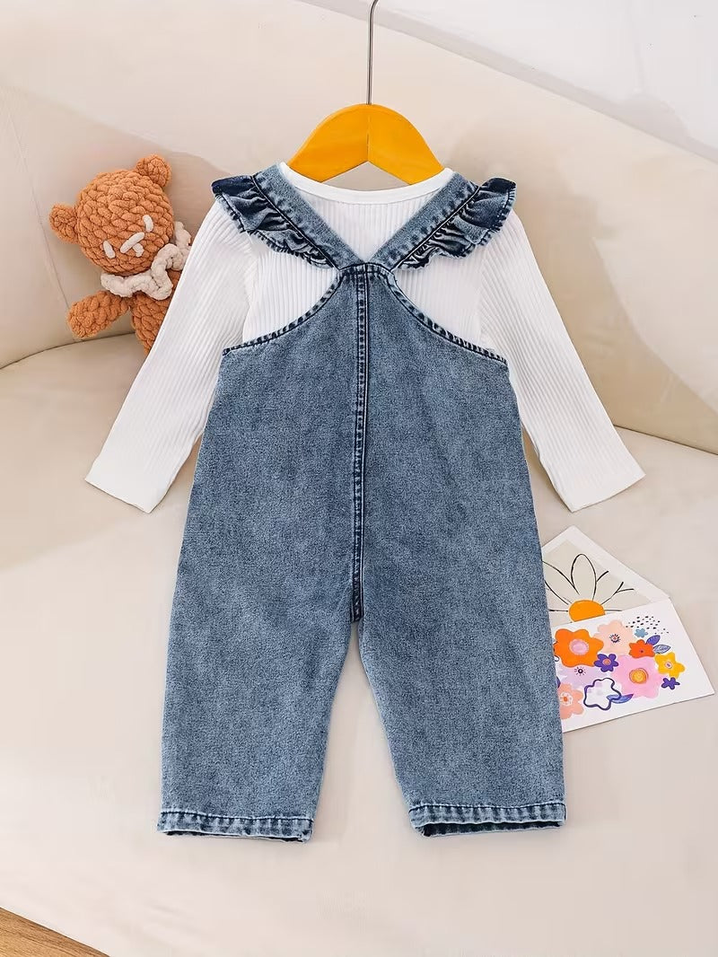 Tiny Teddy Hugs Baby Girls Denim Jumpsuit Set