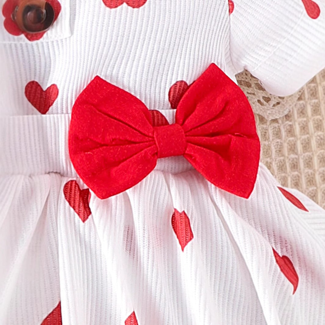 Polka Hearts Baby Girls Romper Dress Set (With Socks and Head Bow)