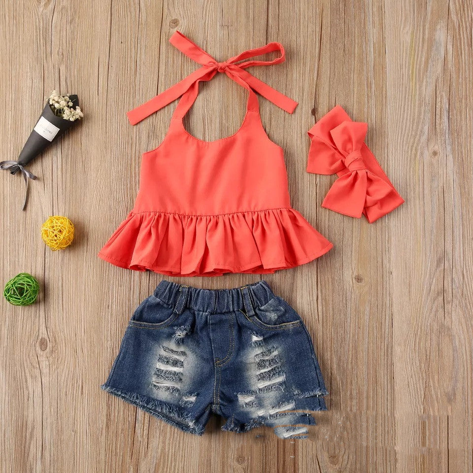 Ju Ju Jam Halter Neck Top with Shorts and Bow - Stylish Baby and Kids Ensemble