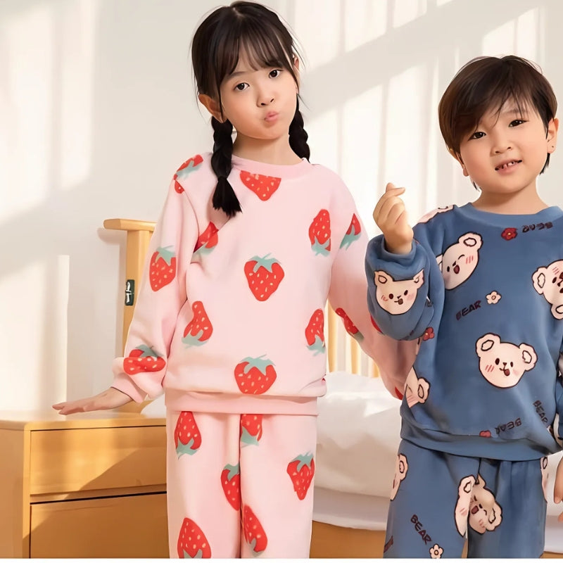 Berry Pink Girls Plush Co-ord Set, offering a comfy fit and a playful, cozy look for girls, available at Ju Ju Jam.