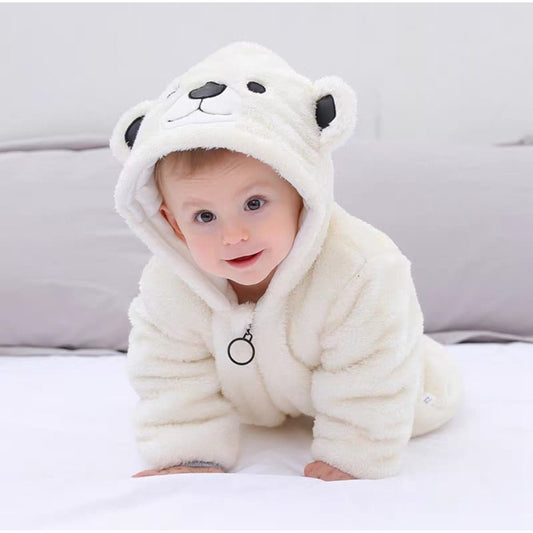 Adorable cuddly plush romper for baby girls and boys, designed for ultimate comfort and warmth, available at Ju Ju Jam.