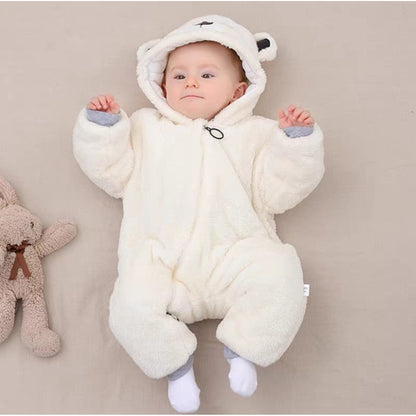 Ju Ju Jam plush baby romper, a soft and cozy one-piece outfit for boys and girls, perfect for keeping little ones snug.