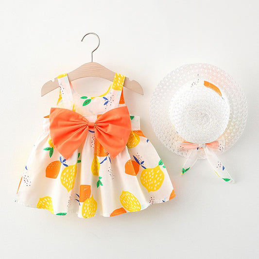 Girls' Lemon Print Dresses with Bow Detail - Ju Ju Jam Collection