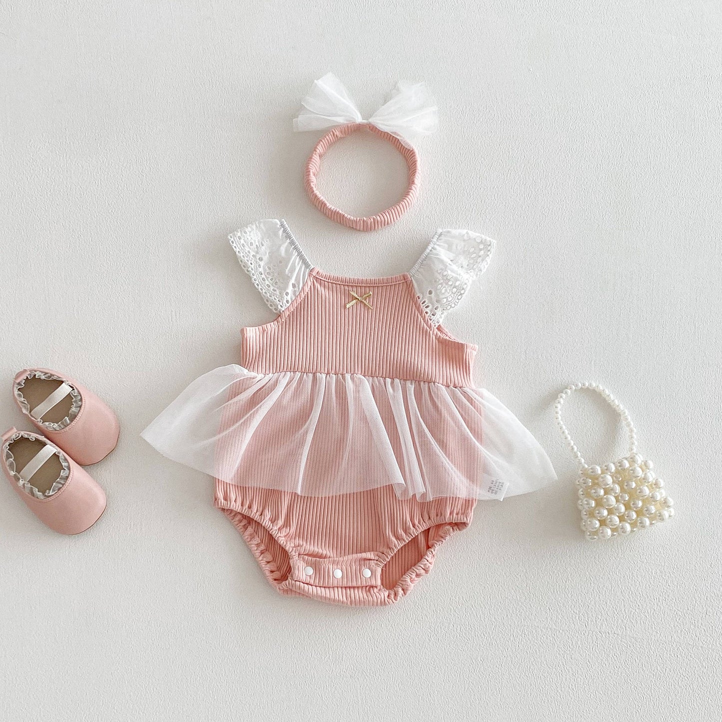 Arabella Blush Baby Girls Romper with Headband