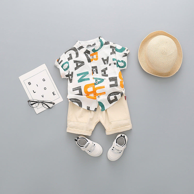 Ju Ju Jam's White Alphabet Printed Shirts and Shorts - Fun and educational ensemble for kids