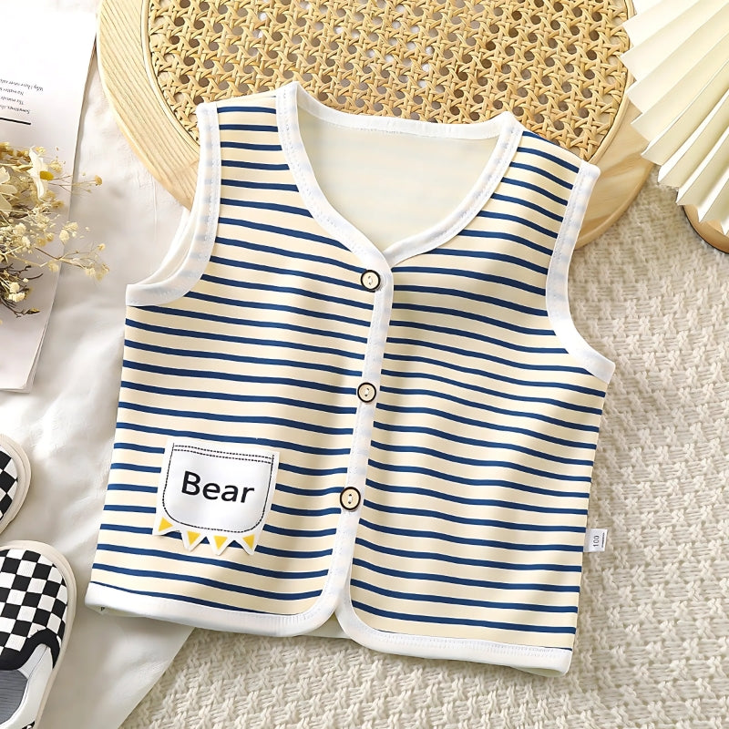 Ju Ju Jam Bold Striped Baby Girls Vest, featuring vibrant stripes and a stylish design for a chic layering option.