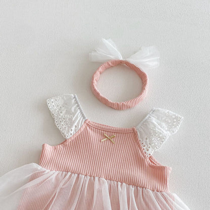 Arabella Blush Baby Girls Romper with Headband