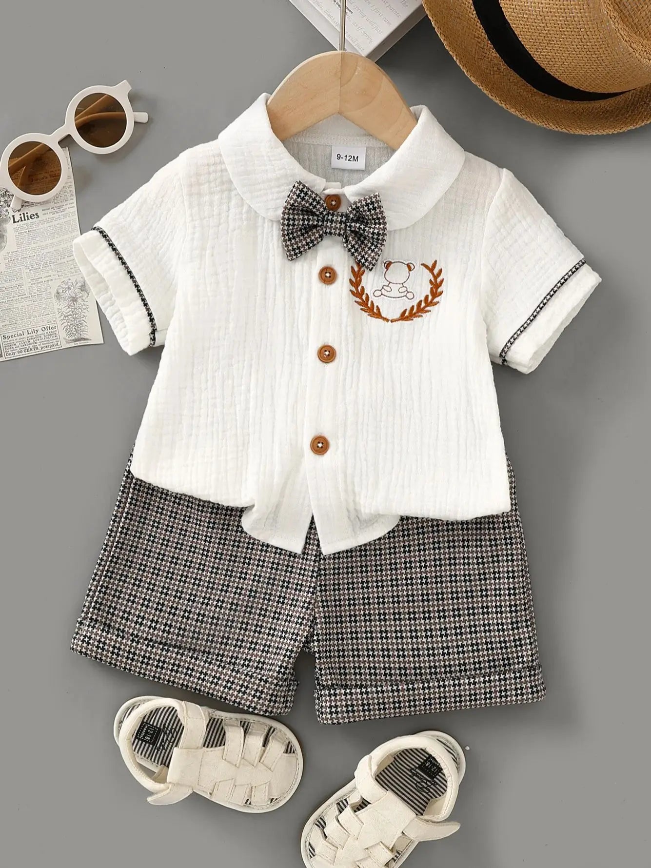Checkered Baby Boys Party Outfit with Bow
