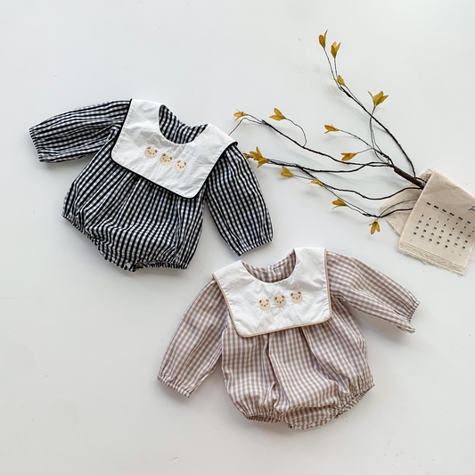 Ju Ju Jam Vintage Plaid Baby Romper β Front View