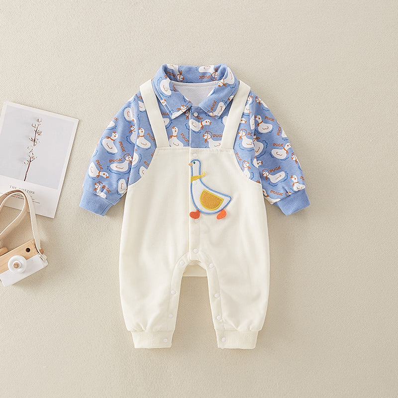 Adorable White Blue Duck Romper for babies by Ju Ju Jam