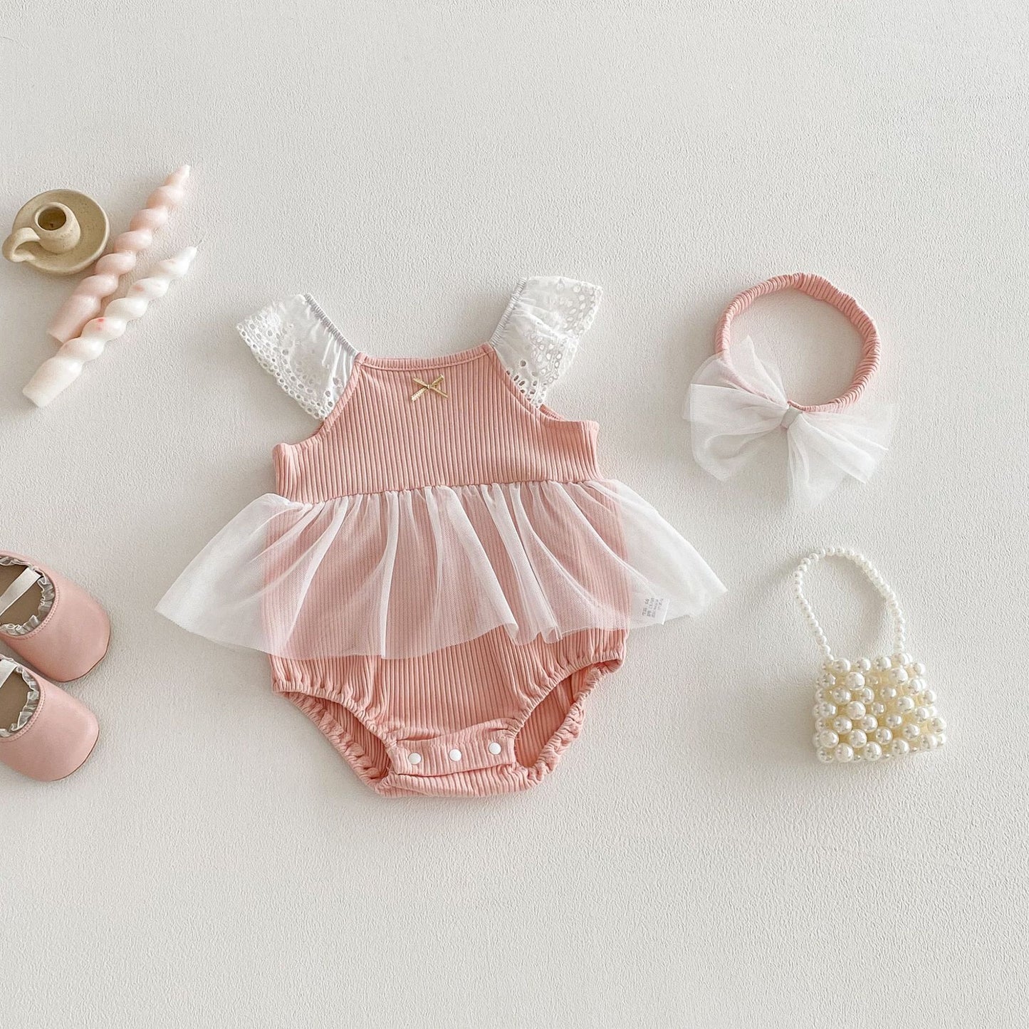Arabella Blush Baby Girls Romper with Headband