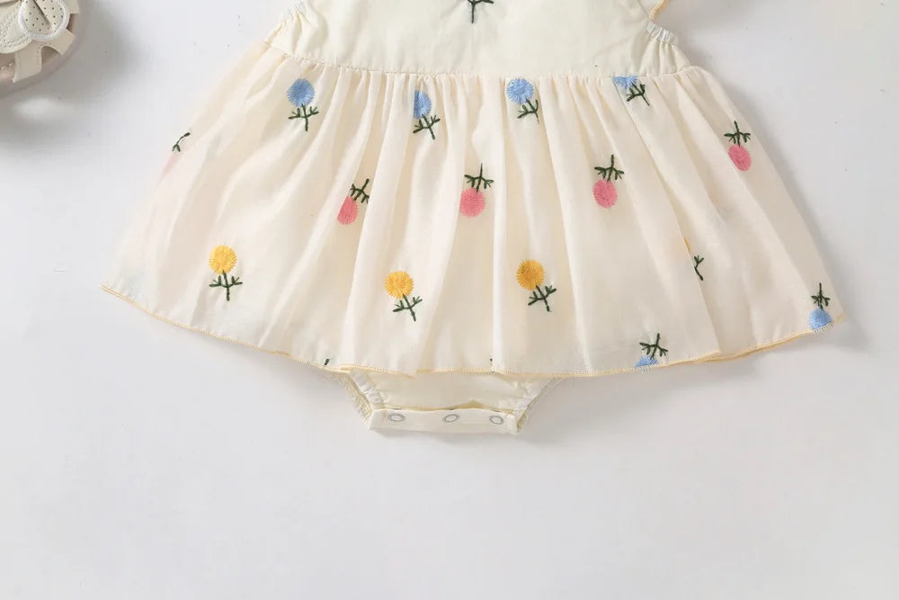 Elegant Embroidered Baby Girls Romper with Hairband