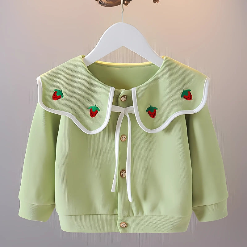 Berry Sweet Little Girls Cardigan by Ju Ju Jam, crafted with soft, premium fabric and a delightful berry hue for added style.