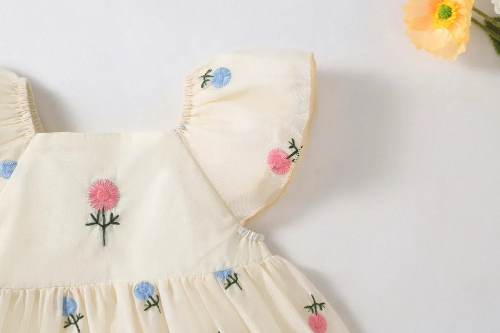 Elegant Embroidered Baby Girls Romper with Hairband