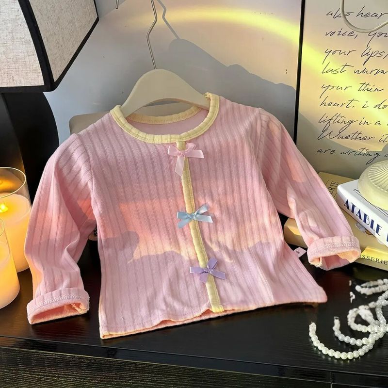 Breathable Pink Bow Girls Sweater Top by Ju Ju Jam, combining a cute bow design with lightweight materials for a comfortable, chic look.