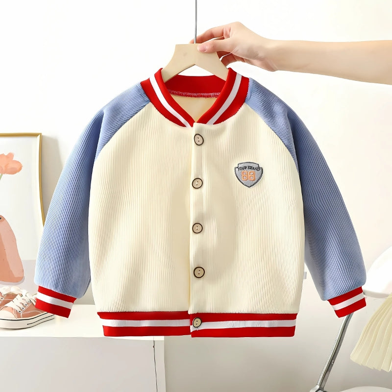 Tri-colour Stylish Girls and Boys Bomber Jacket by Ju Ju Jam – a trendy, vibrant jacket for kids, perfect for all seasons.