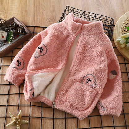 Fuzzy Bear Warm Fleece Girls Jacket by Ju Ju Jam – cozy and adorable jacket designed to keep your little one snug.