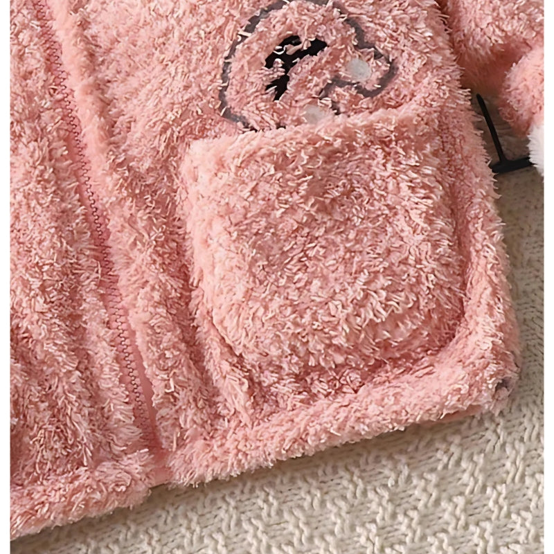 Snuggly Fuzzy Bear Warm Fleece Girls Jacket from Ju Ju Jam – ideal for keeping kids cozy and fashionable.