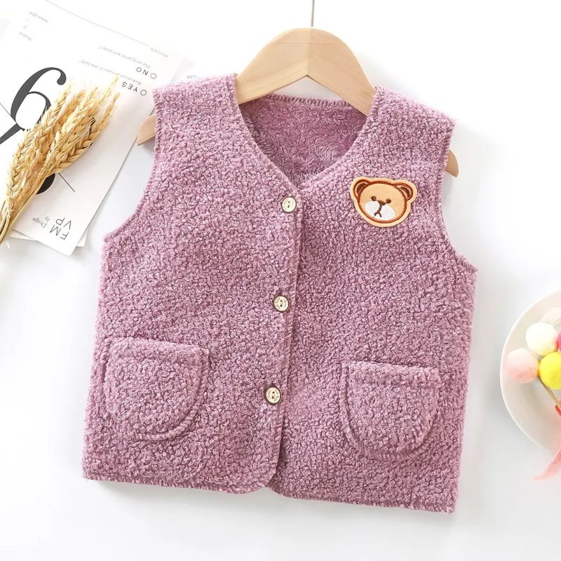 Lovely Pink Bear Girls Fleece Vest by Ju Ju Jam – soft, cozy, and adorable vest perfect for cooler weather.