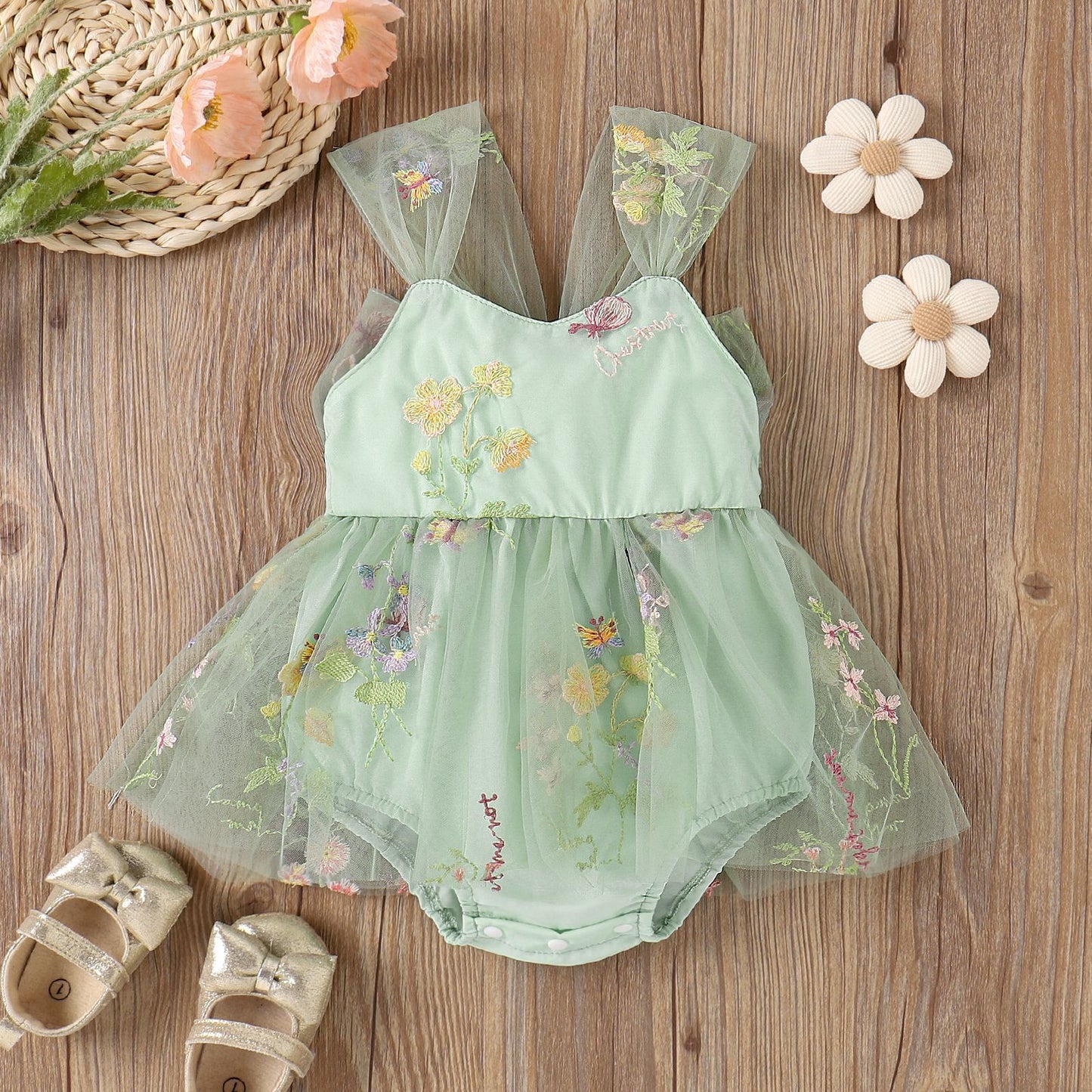 Girls Flower Embroidered Romper Dress by Ju Ju Jam - Perfect for Playful Days