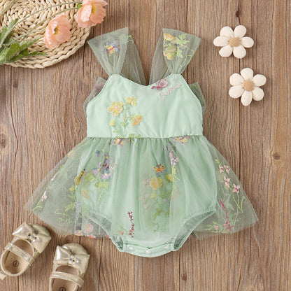 Girls Flower Embroidered Romper Dress by Ju Ju Jam - Perfect for Playful Days