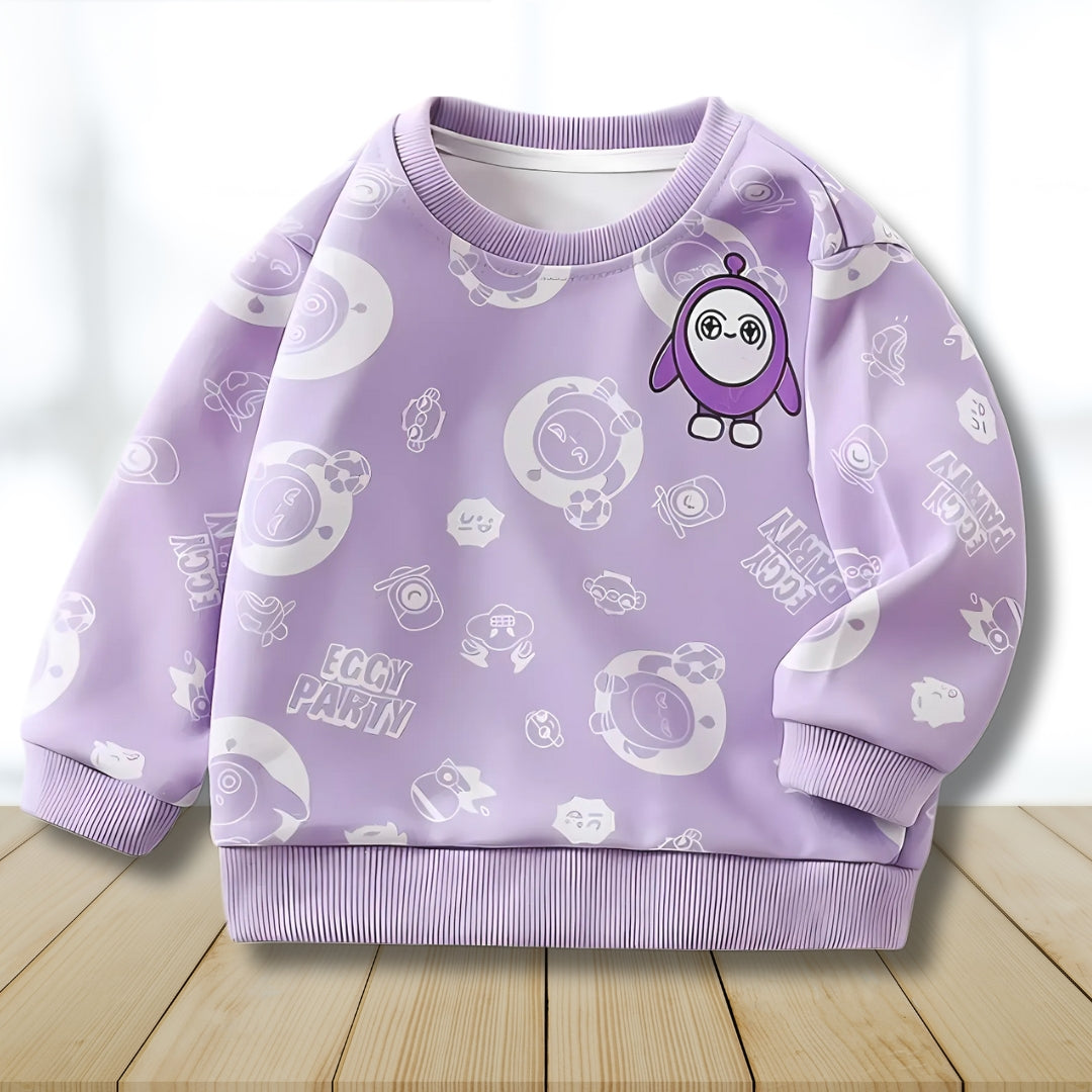 Little Duckling Girls and Boys Lavender T-shirt from Ju Ju Jam displayed flat with its adorable duckling design.