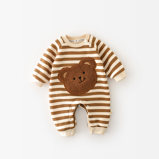 Cozy Striped Baby Boys Girls Teddy Bear Romper