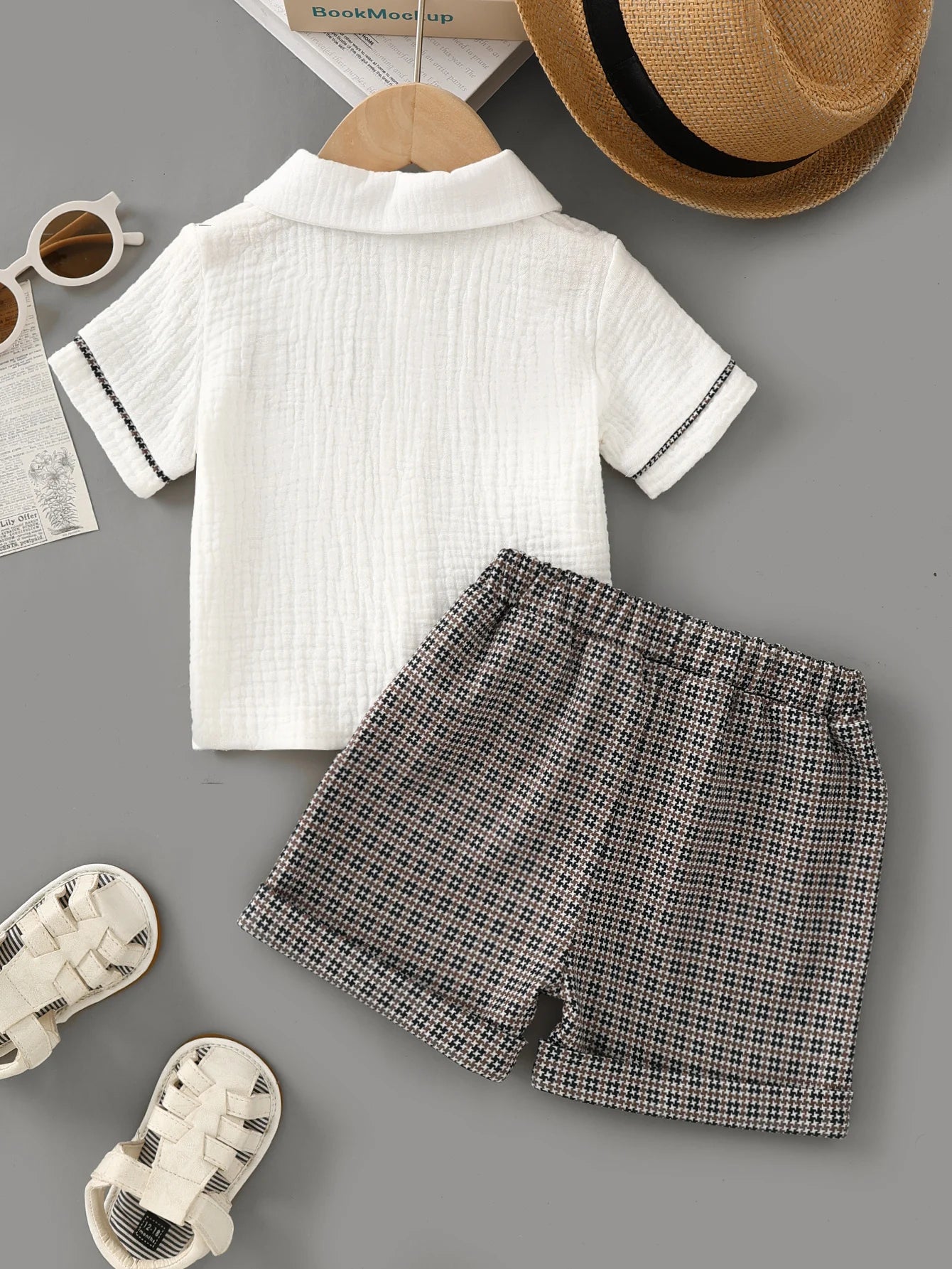 Checkered Baby Boys Party Outfit with Bow