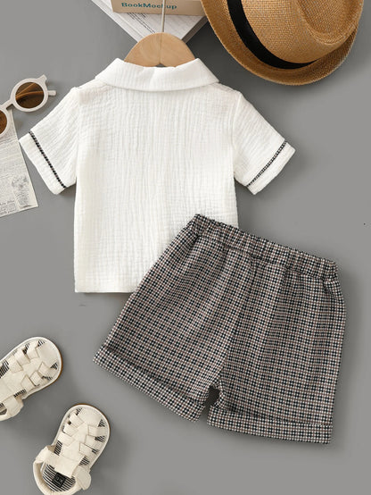 Checkered Baby Boys Party Outfit with Bow